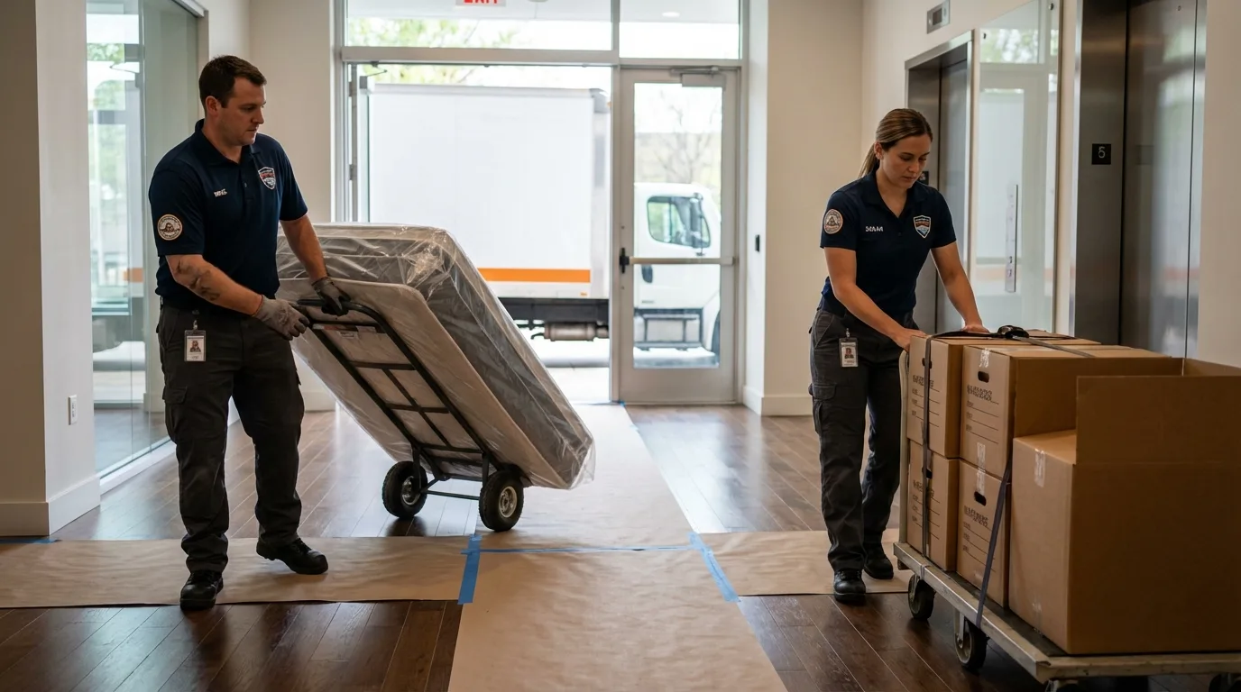 Professional apartment movers loading elevator in Fort Lauderdale, FL